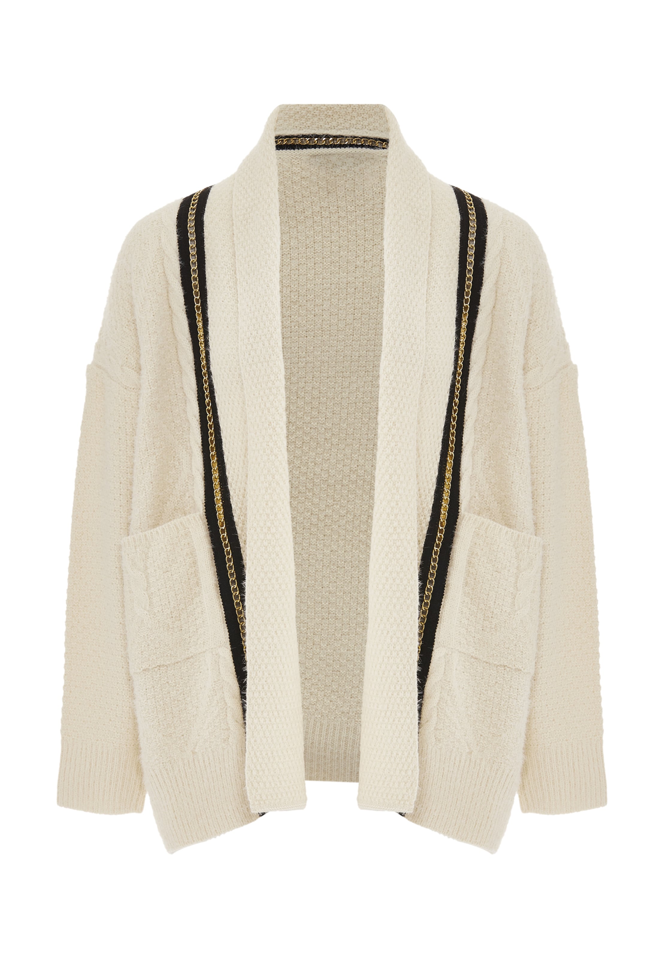 bēšs faina Adīta jaka: no priekšpuses