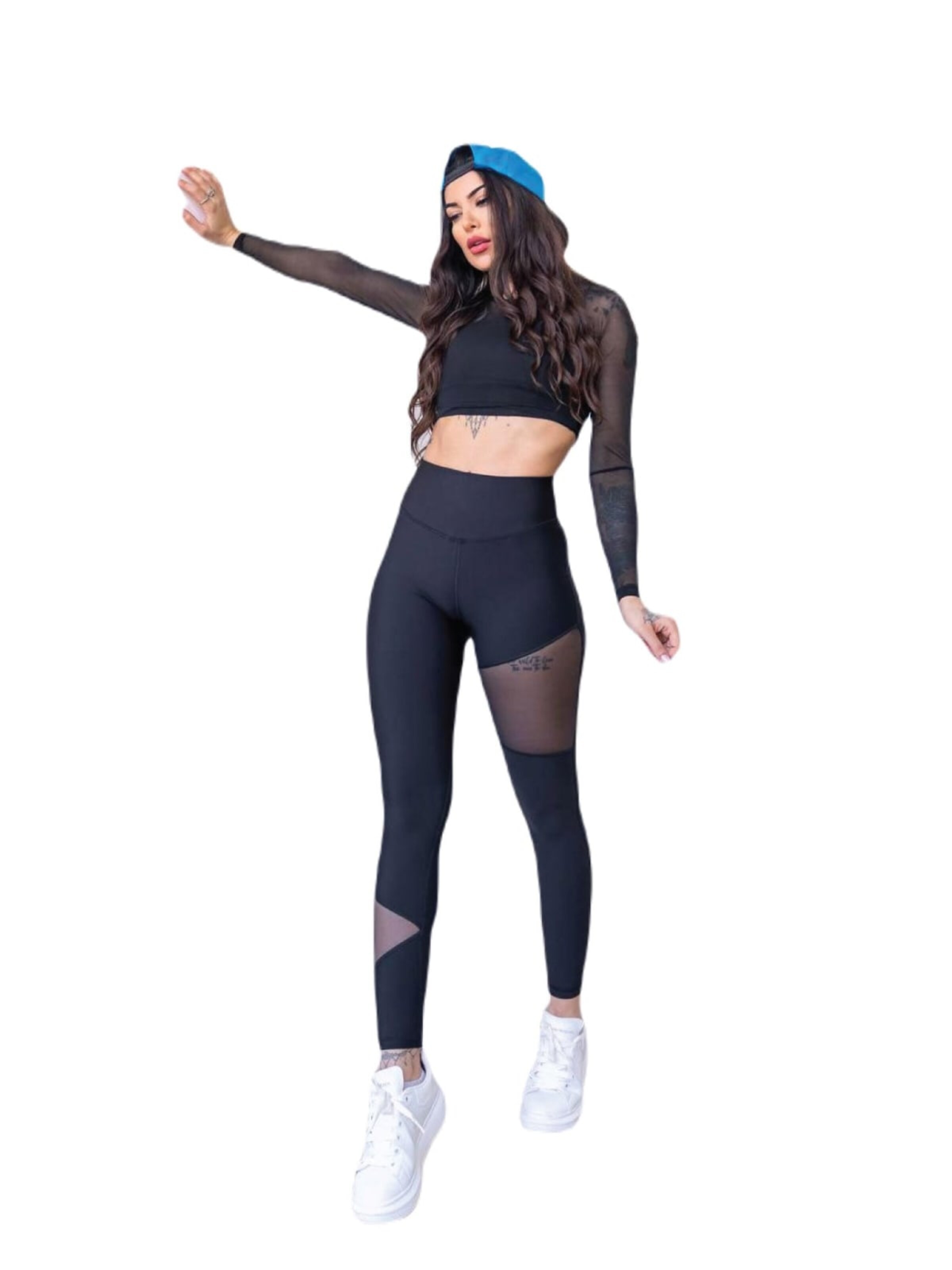Lismina Slim fit Leggings 'Lismina - 1017 Tulle Detailed Sport Leggings' in Black: front