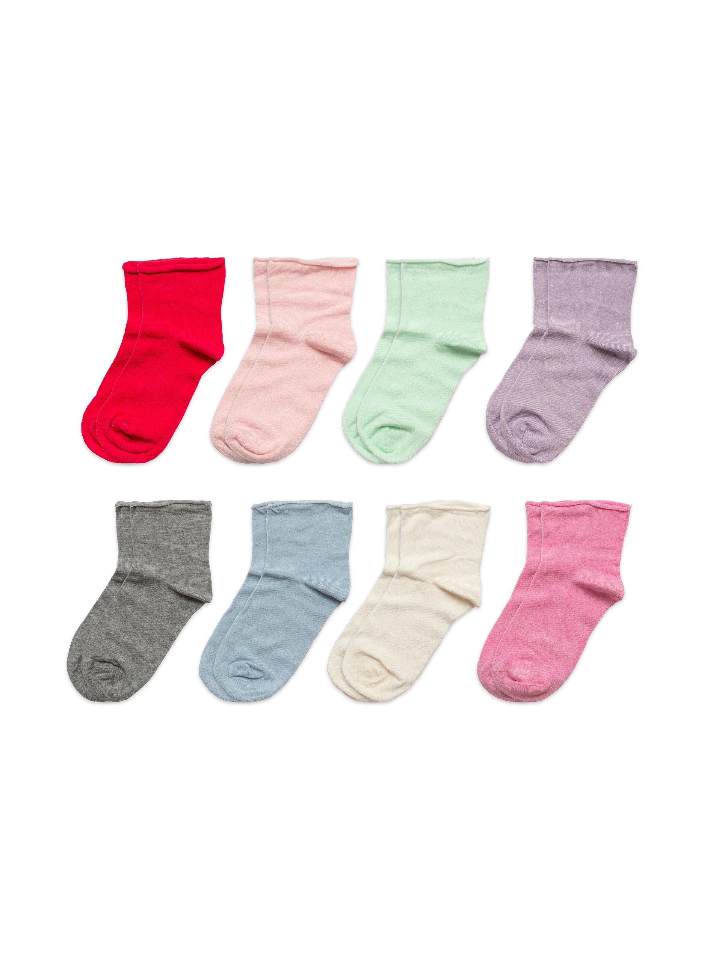 RAFRAY Socks 'RAFRAY Bunte Damen Bambus Sneakersocken mit Rollrand ohne Gummibund – 8 Paar' in Mixed colors: front