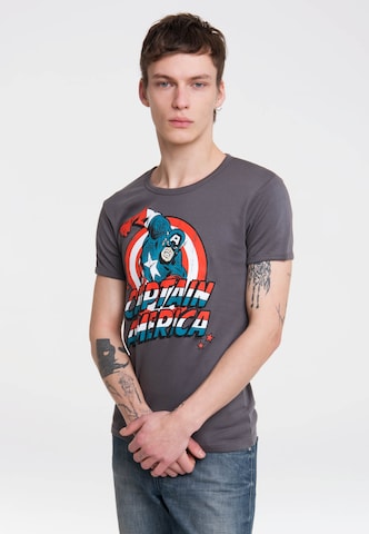 LOGOSHIRT Shirt 'Captain America' in Grey: front