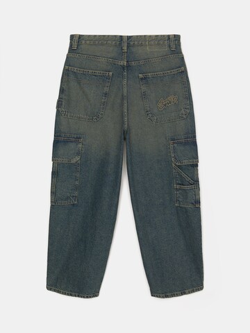 Pull&Bear Wide leg Cargojeans in Blauw