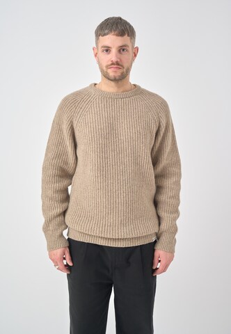 Cleptomanicx Pullover 'Crewneck Ribber' in Beige: Vorderseite
