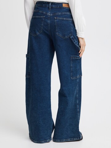 ICHI Wide leg Cargojeans 'CAMRYN' i blå