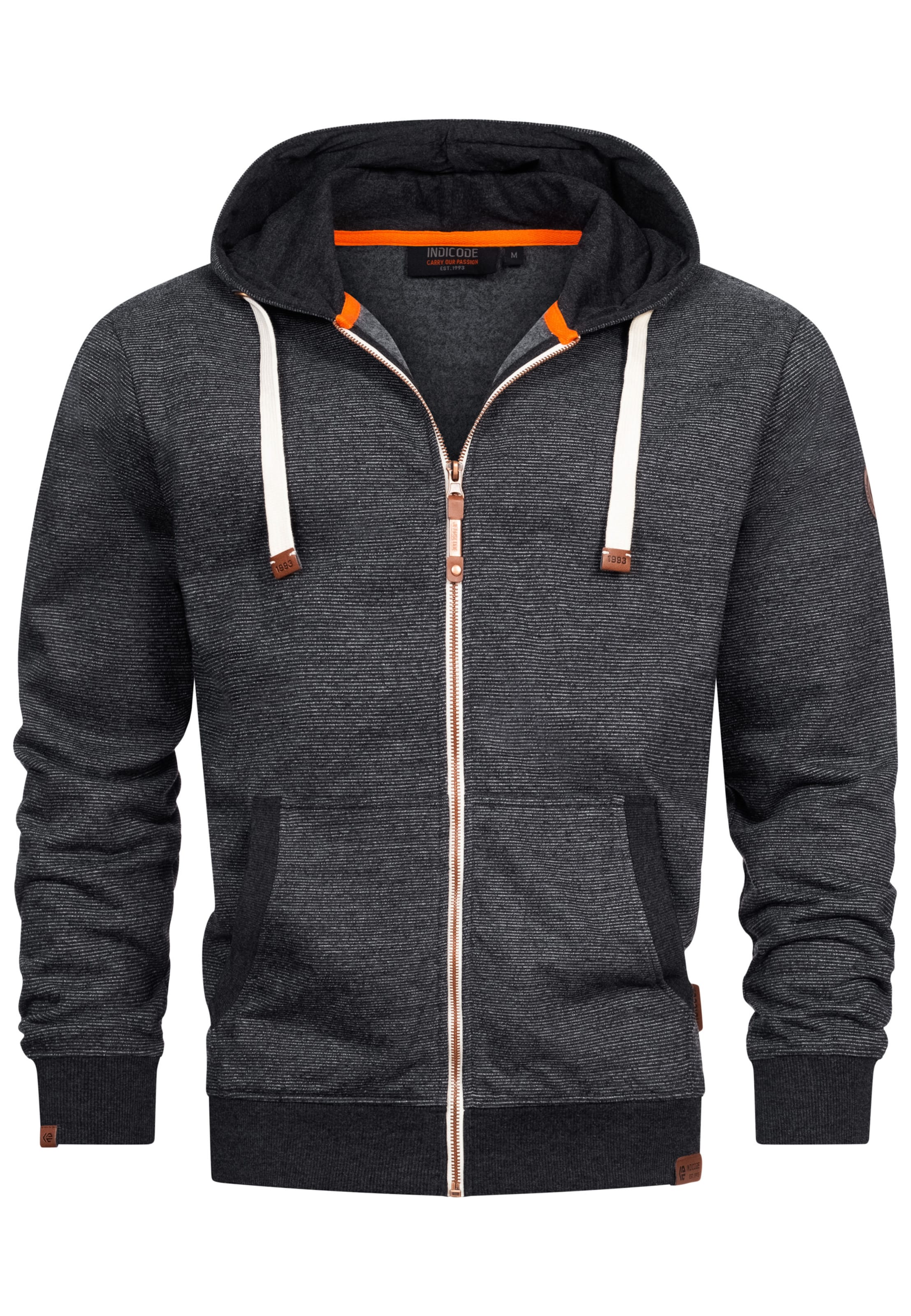 INDICODE JEANS Zip-Up Hoodie 'Baustian' in Grey: front