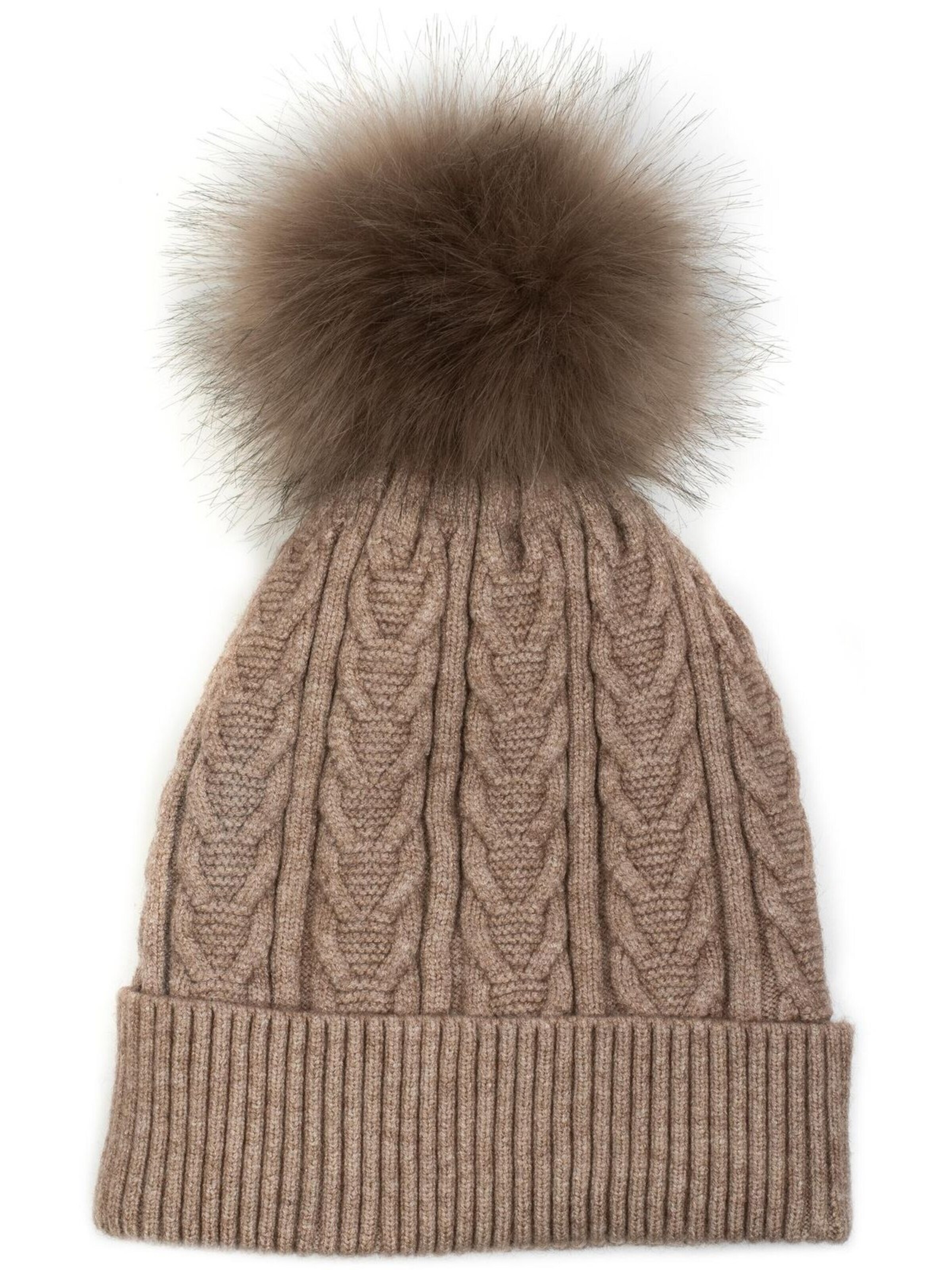 styleBREAKER Mütze 'Feinstrick Bommelmütze mit Zopfmuster'‌‌‌‌‌‌‌‌‌‌ in 56-58 in taupe, Produktansicht