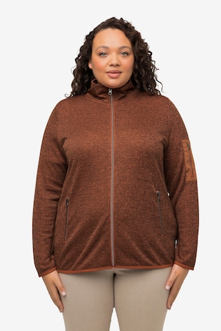 Ulla Popken Zip-Up Hoodie in Brown: front