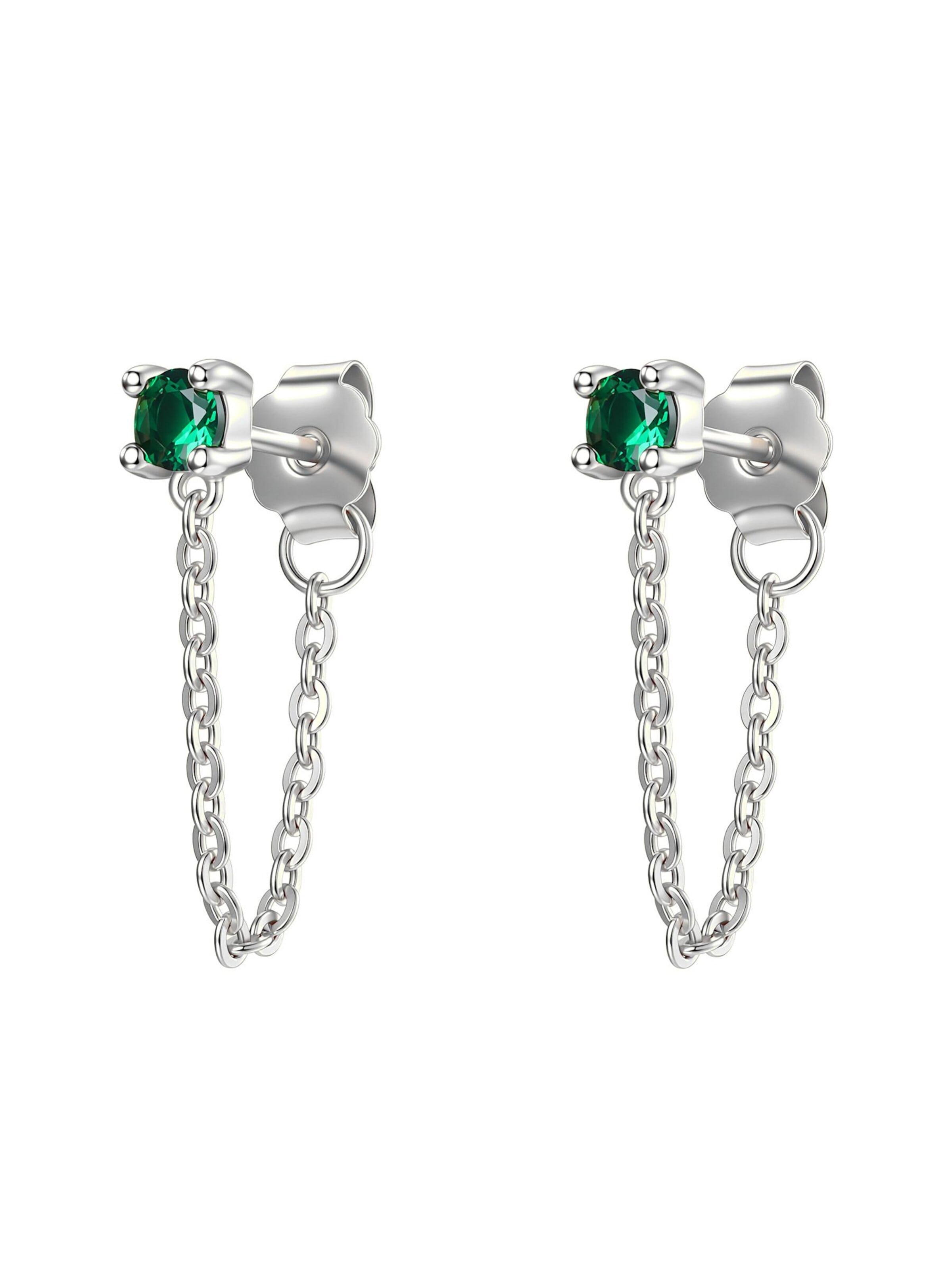 Hey Happiness - Pendientes 'Emerald Chain Loop Stud' en plata