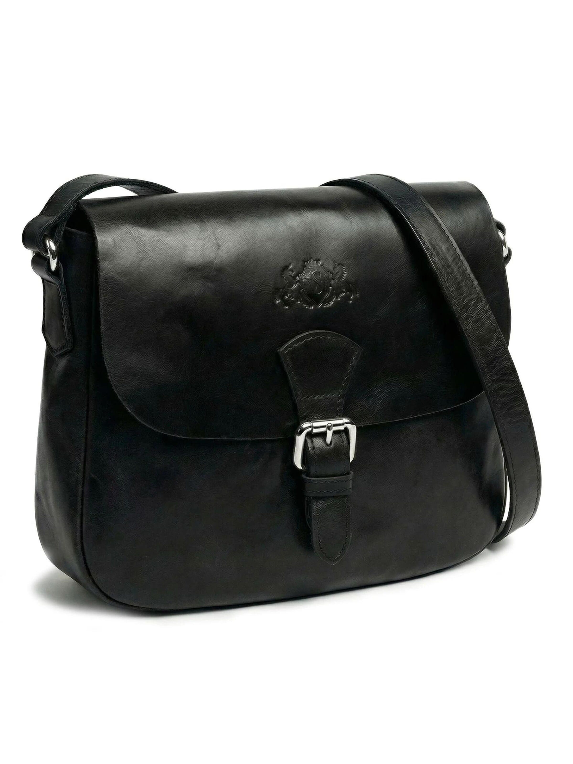 SID & VAIN Shoulder Bag 'Umhängetasche YALE echt Leder' in Black: front