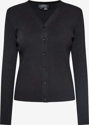 usha BLACK LABEL Knit Cardigan in Black: front