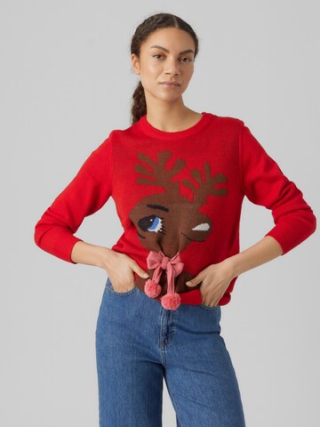 VERO MODA Sveter 'CUTE DEER' - Červená