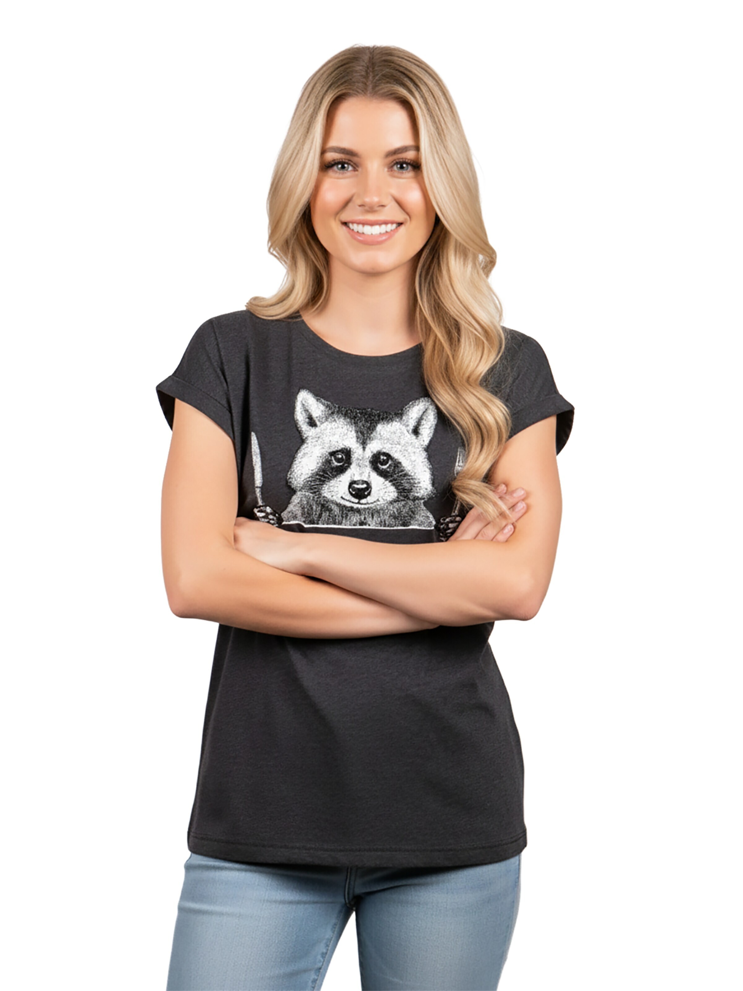 MAKAYA Shirt 'Waschbär Gabel' in Grey