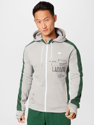 Lacoste Sport Athletic Zip-Up Hoodie in Grey: front