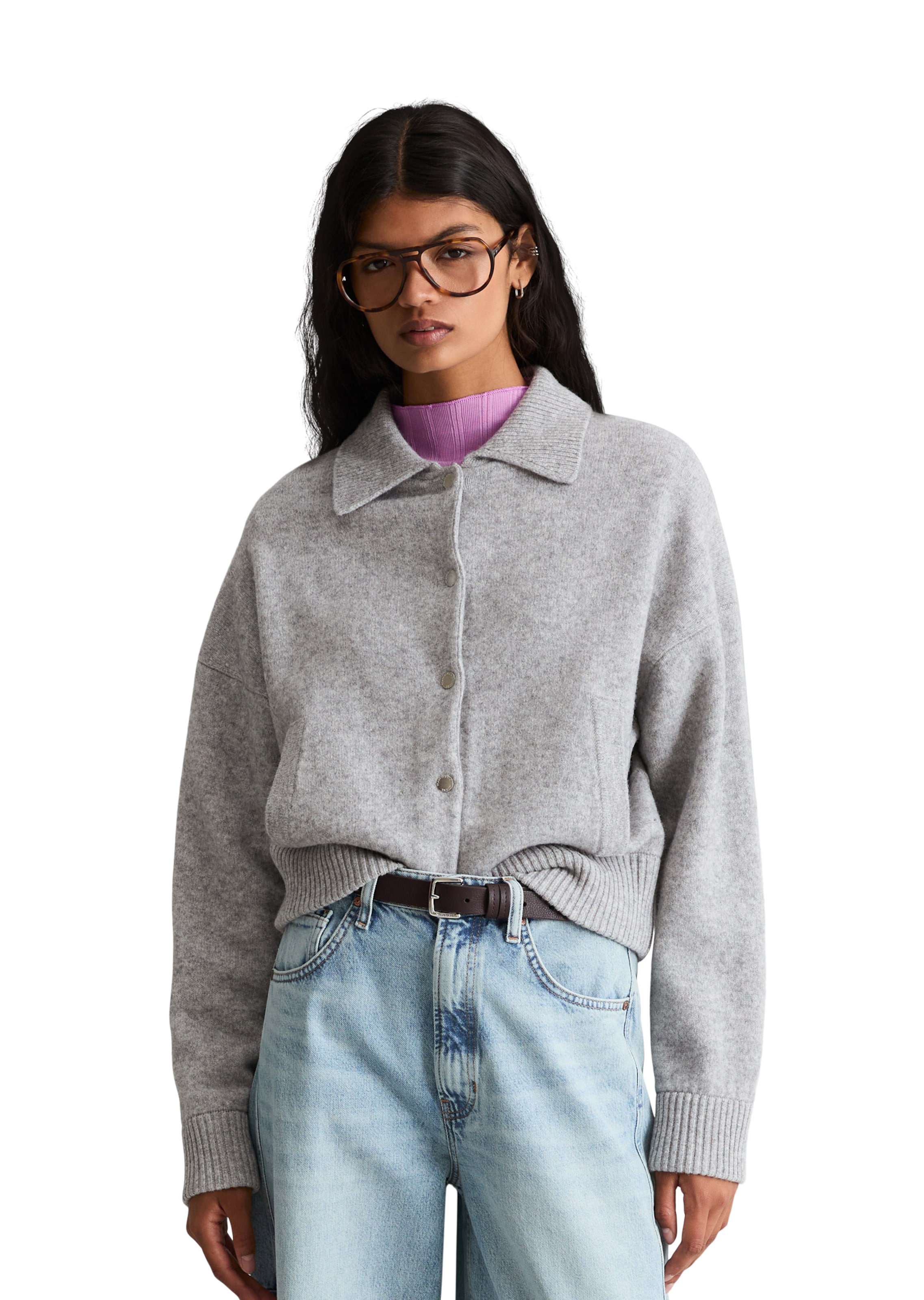 Marc O'Polo DENIM Strickjacke in Grau: Vorderseite