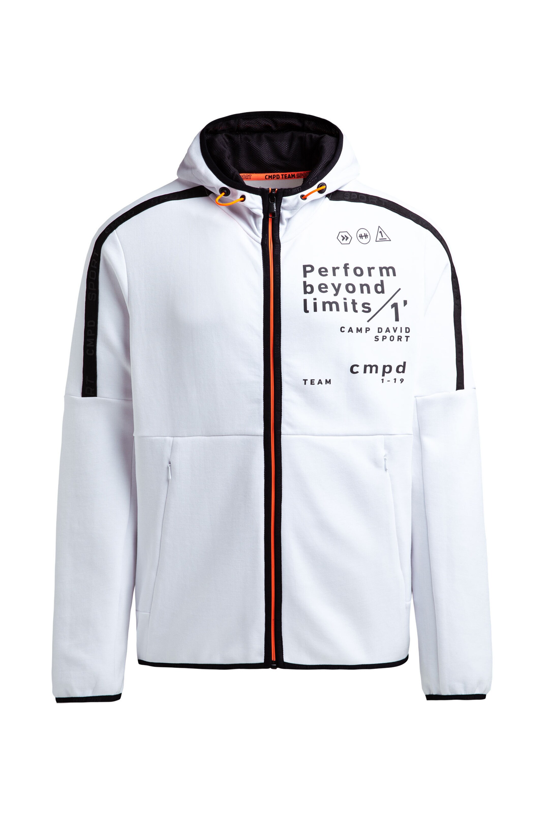 CAMP DAVID Zip-Up Hoodie in White: front