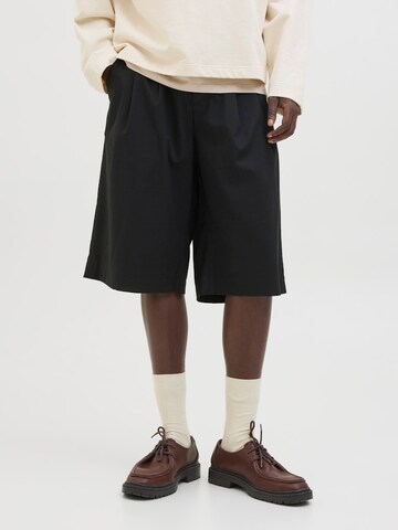 JACK & JONES Wide leg Pleat-front trousers 'JPSTBILL' in Black: front
