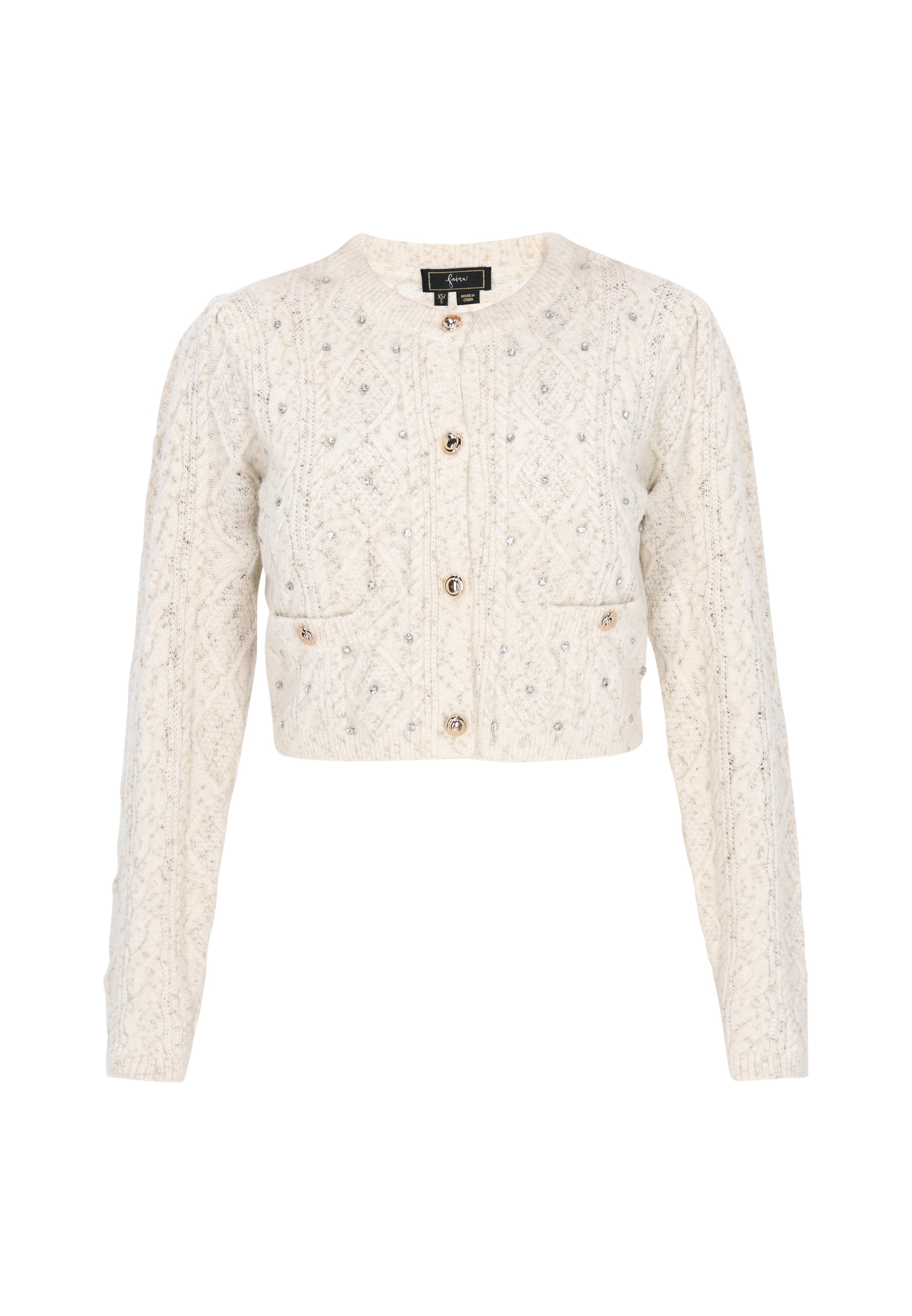 faina Gebreid vest in Wit: voorkant