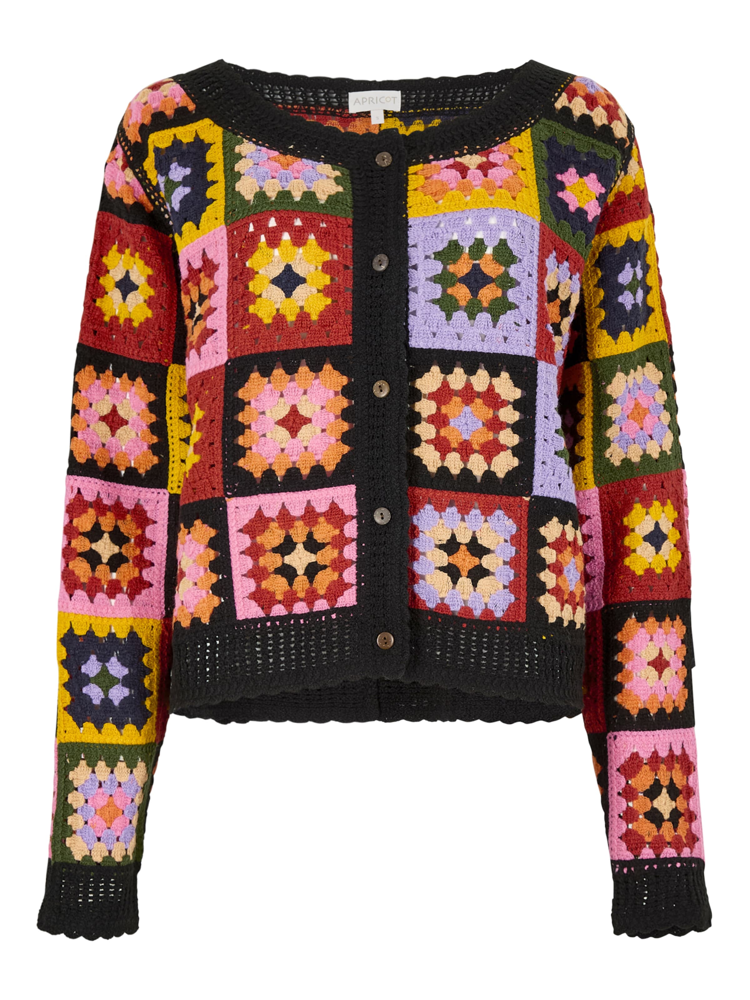 Apricot Colourful Crochet Squares Cardigan ' ' in schwarz, Produktansicht