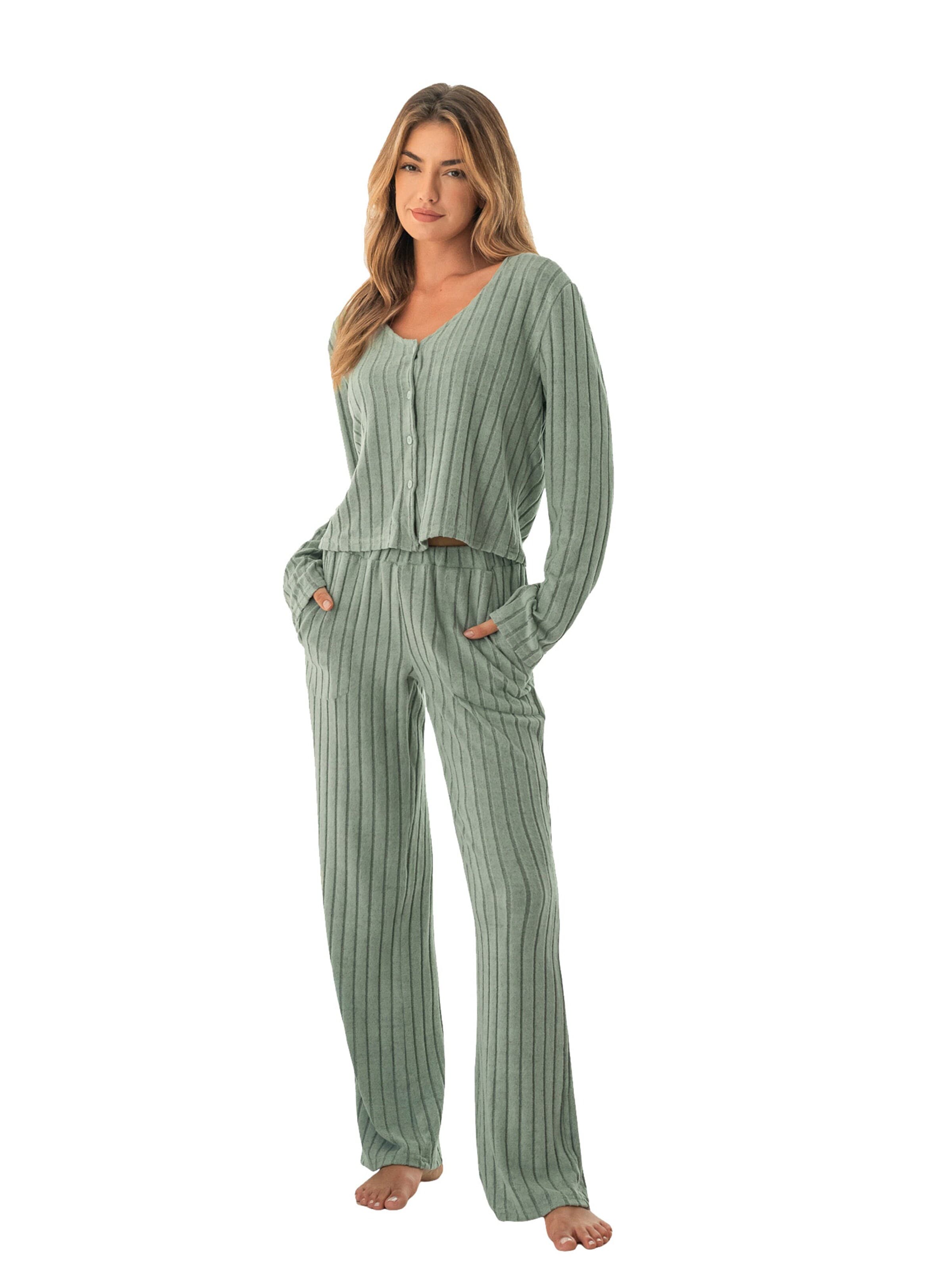 Cupshe - Pijama 'Knit Long Sleeve' em verde: frente