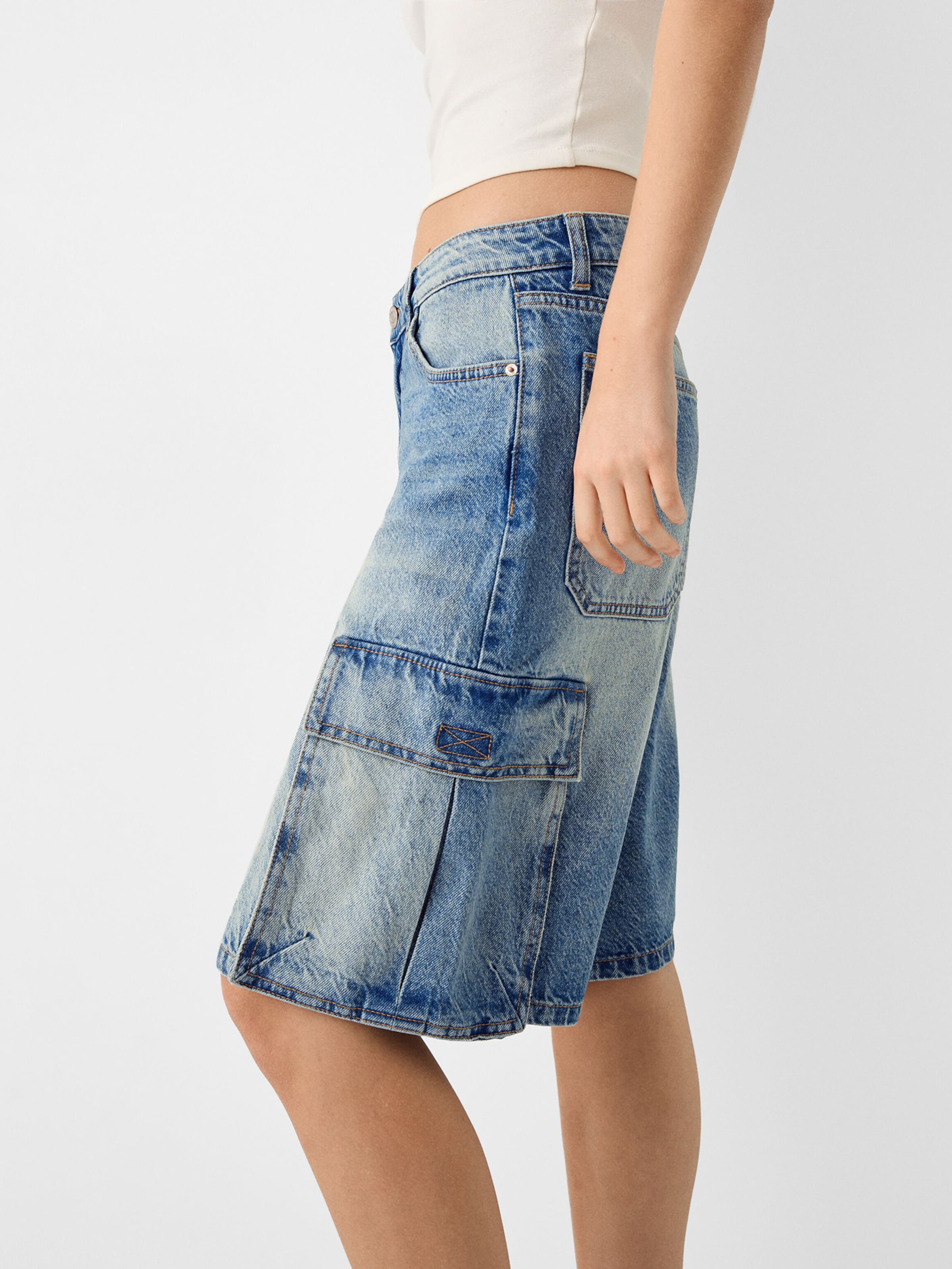 Bershka Loosefit Jeans cargo in Blu ABOUT YOU
