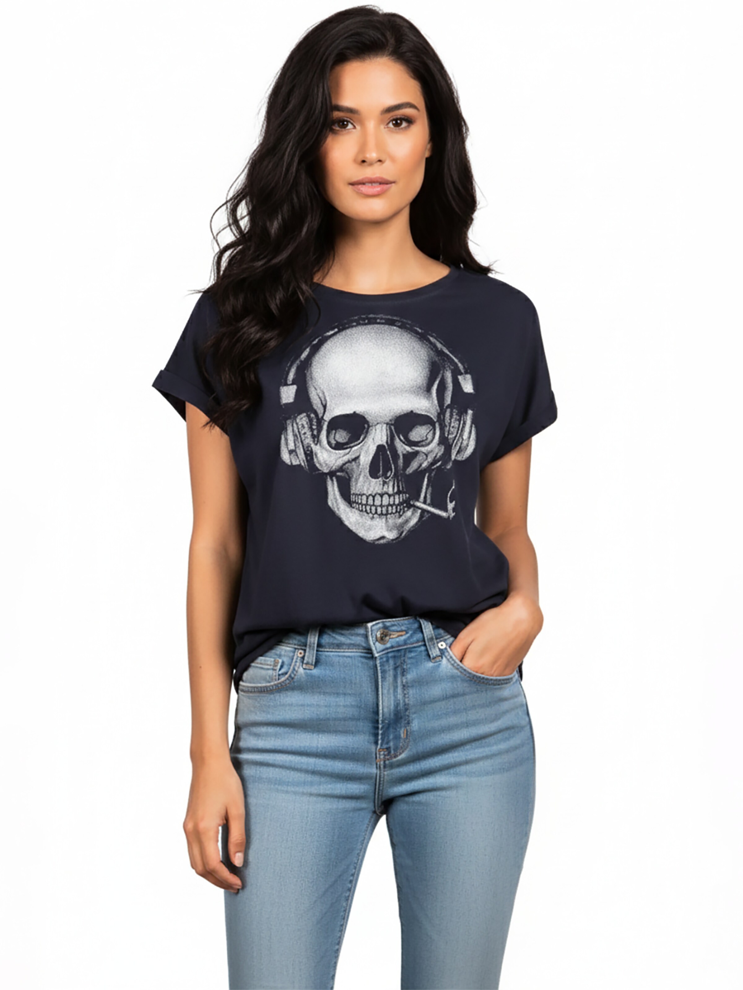 MAKAYA Shirt 'Smoking Skull' in Blue