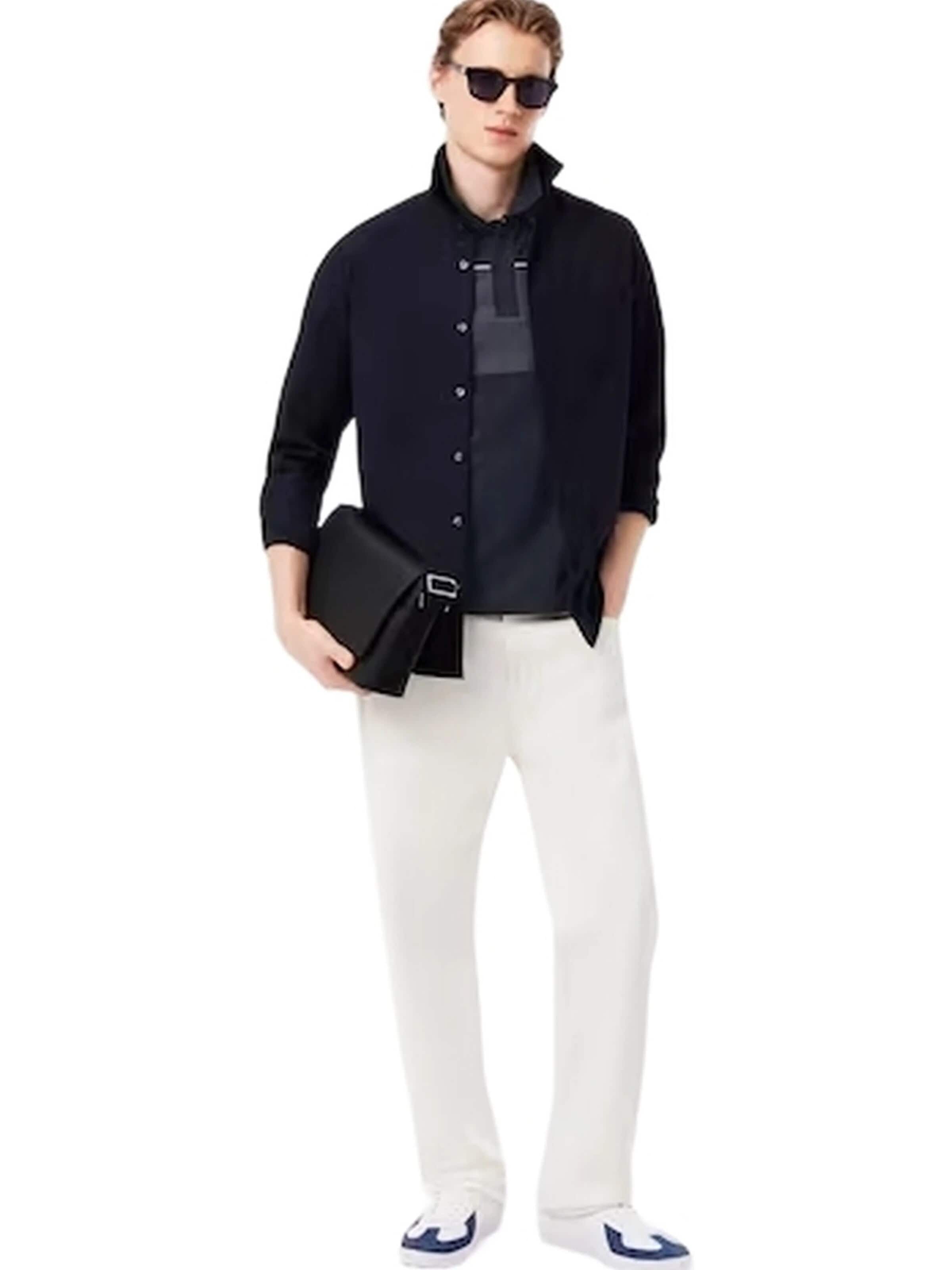 LACOSTE - Camisa 'Polo lacoste negro regular fit colour block shirt' em preto