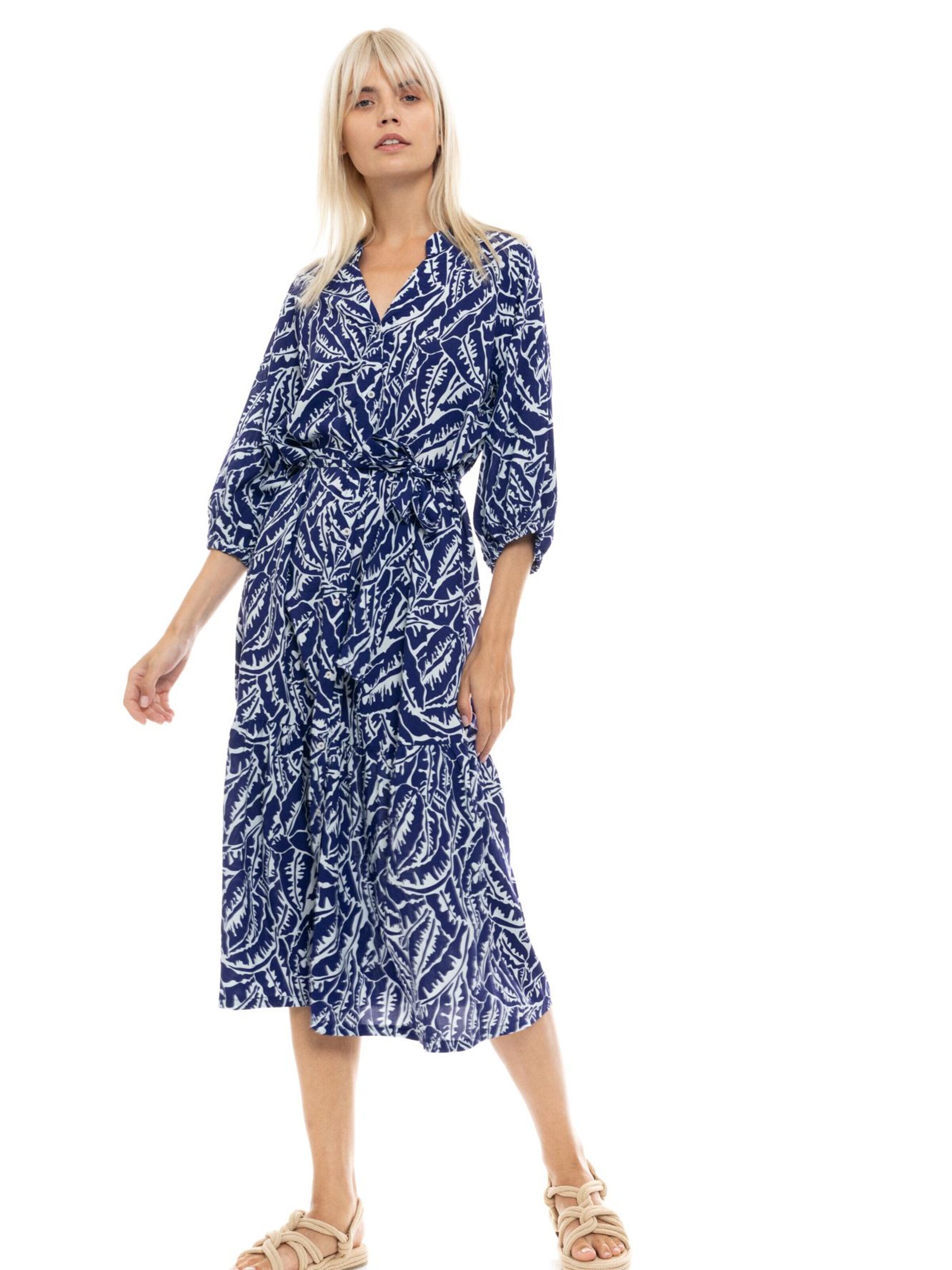Pink Label - Vestido de verano 'BEACHWEAR LONG BLUE PALM' en azul: frente