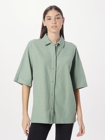 ADIDAS SPORTSWEAR Athletic Button Up Shirt 'Lounge Terry Loop' in Green: front