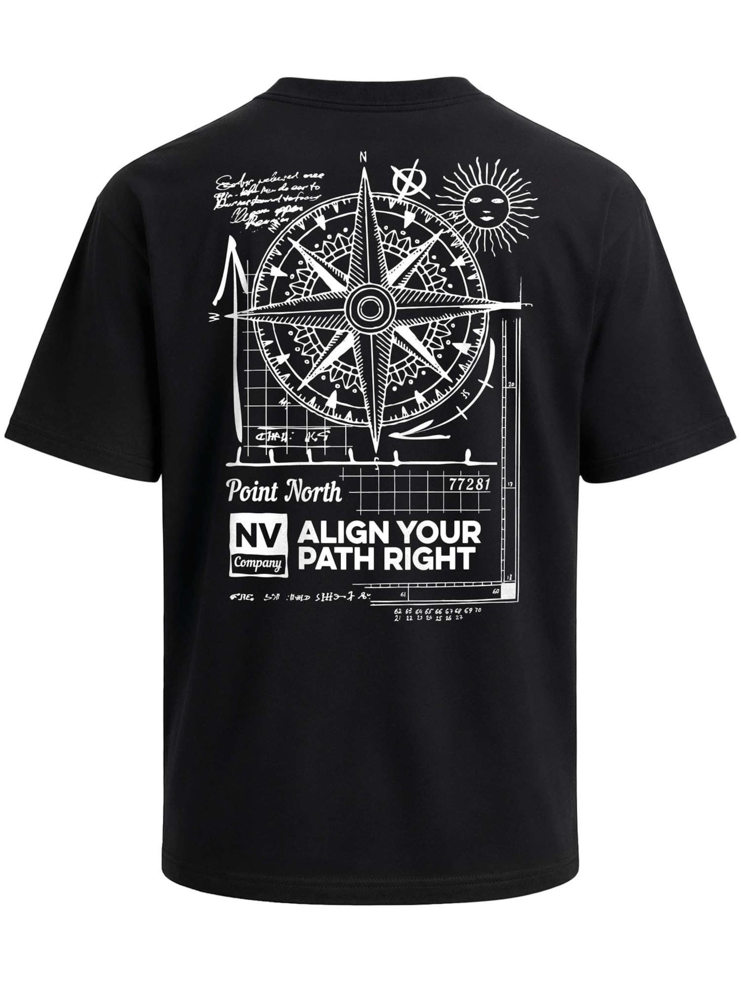 Neverless Shirt 'Compass'‌‌‌‌‌‌‌‌‌ in Schwarz: Vorderseite