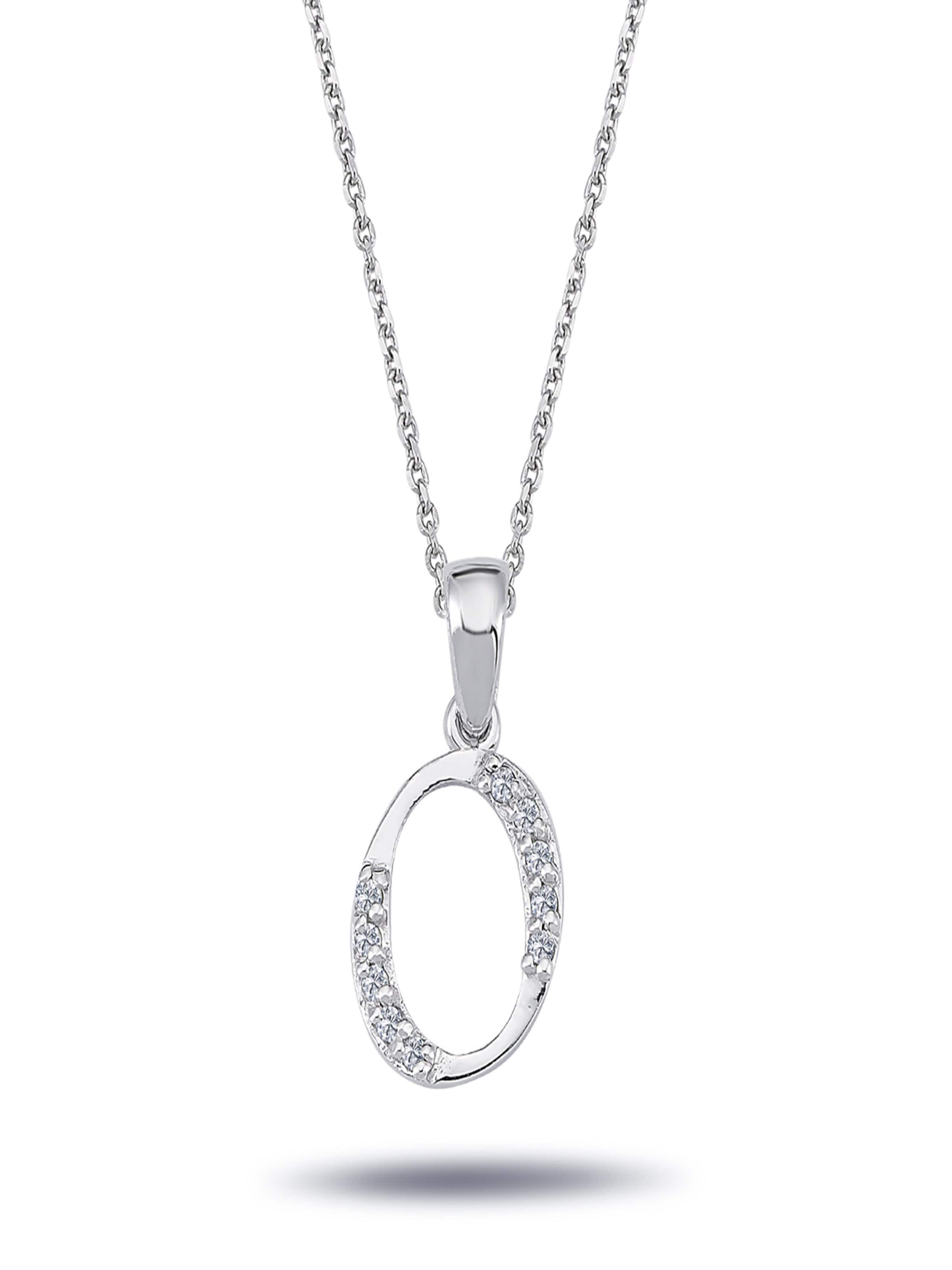 EinStein Diamant Pendant 'Buchstaben Halskette mit Diamanten - O in 14 Karat Weißgold' in White: front