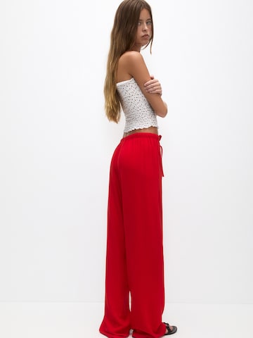 Pull&Bear Wide Leg Hose in Rot