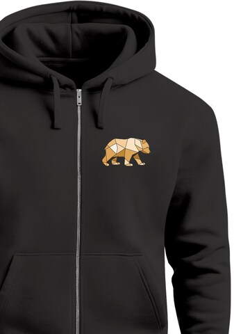 Neverless Sweatjacke 'Bär Polygon Gelb'‌‌‌‌ in Schwarz