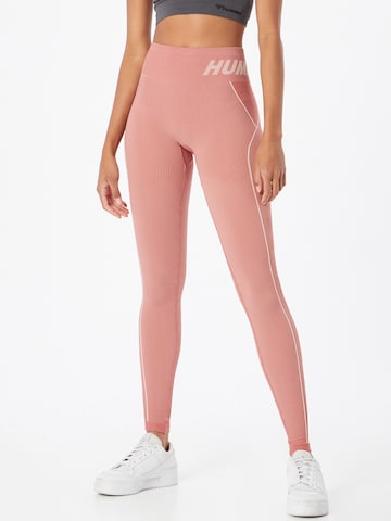 Skinny Pantaloni sport de la Hummel pe roz: față
