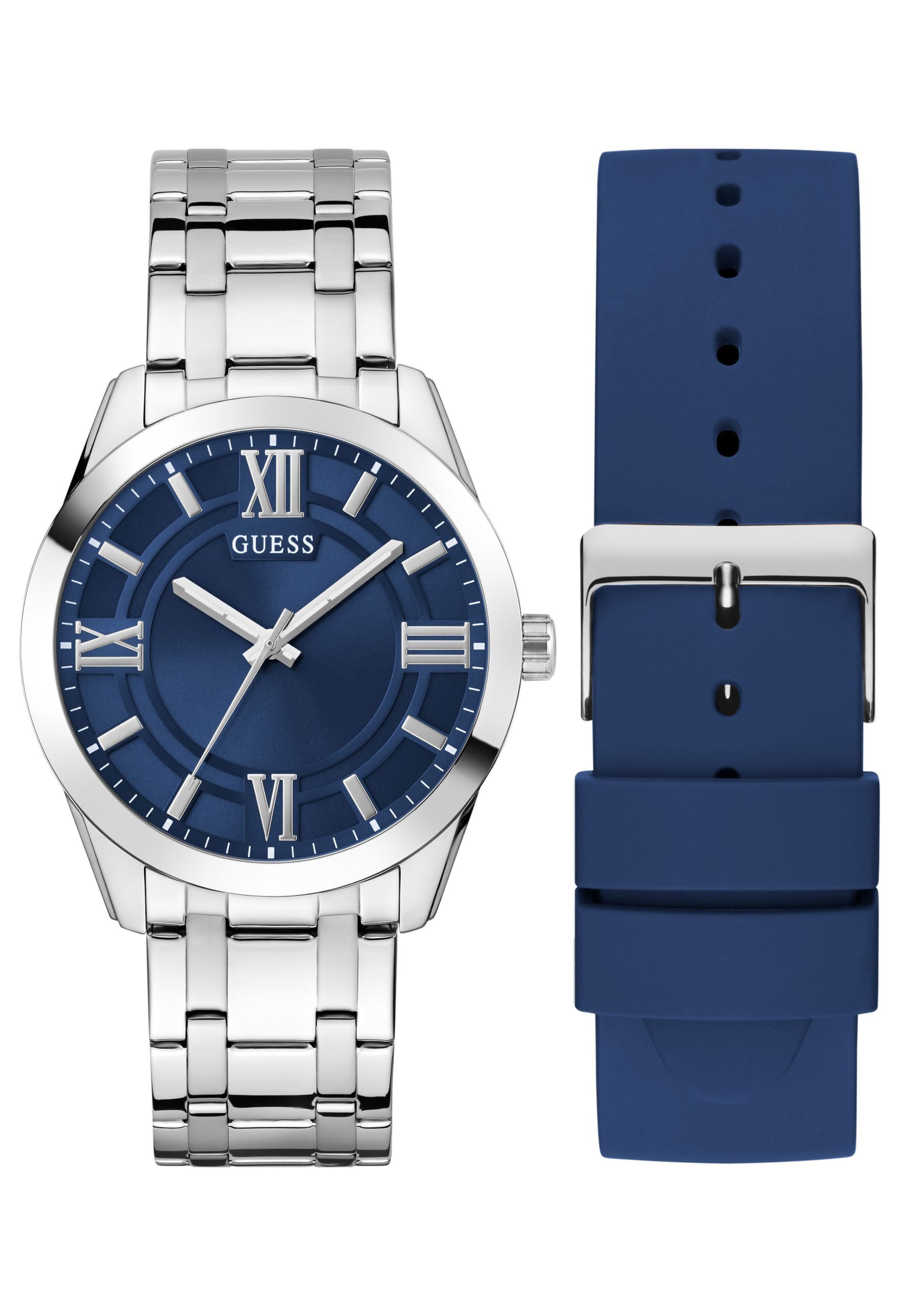 GUESS Zegarek analogowy 'Elliot' w kolorze srebrny: przód