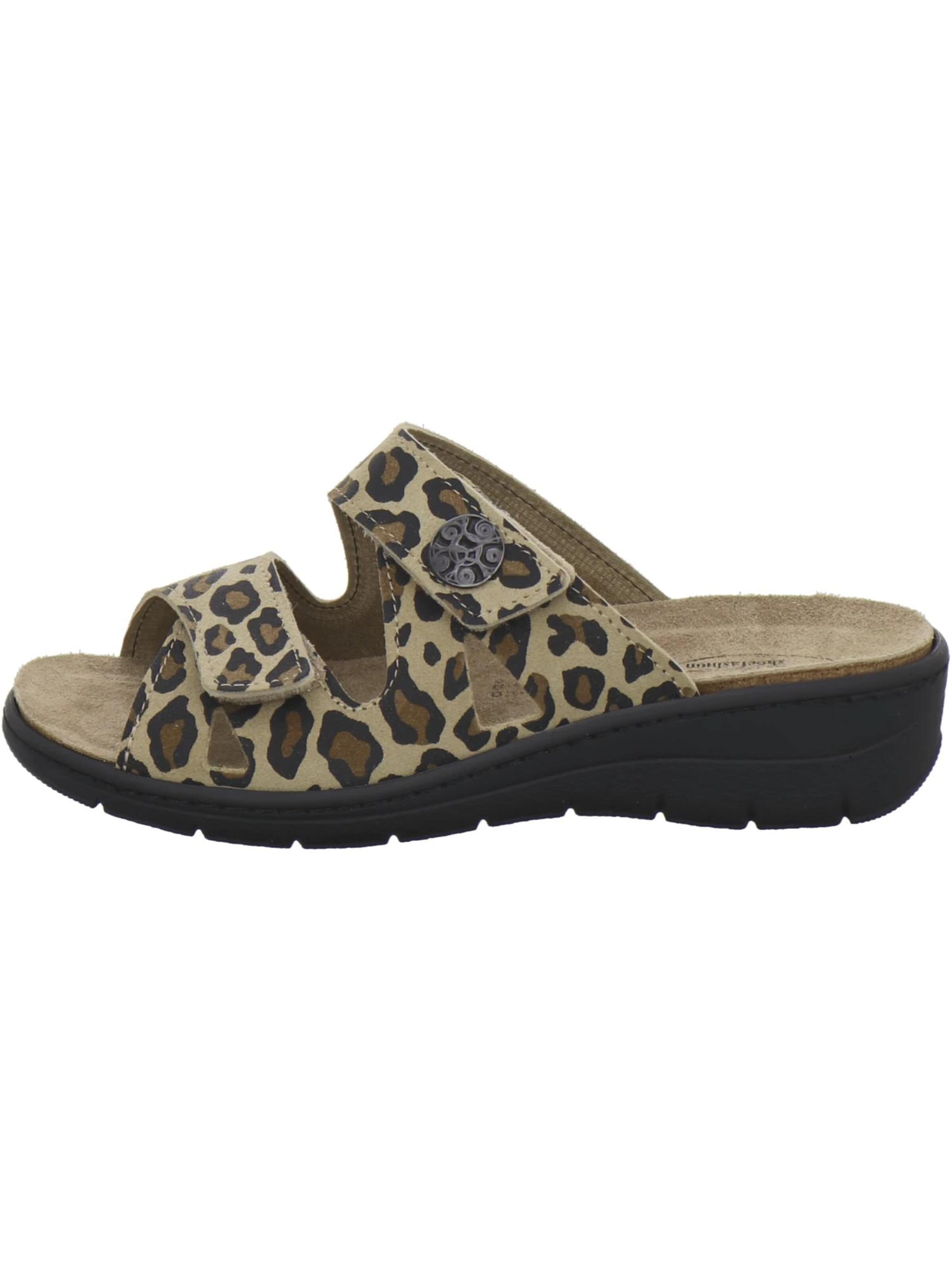 AFS-Schuhe Muiltjes 'Pantoletten Damen Wechselfußbett leo-beige' in Beige