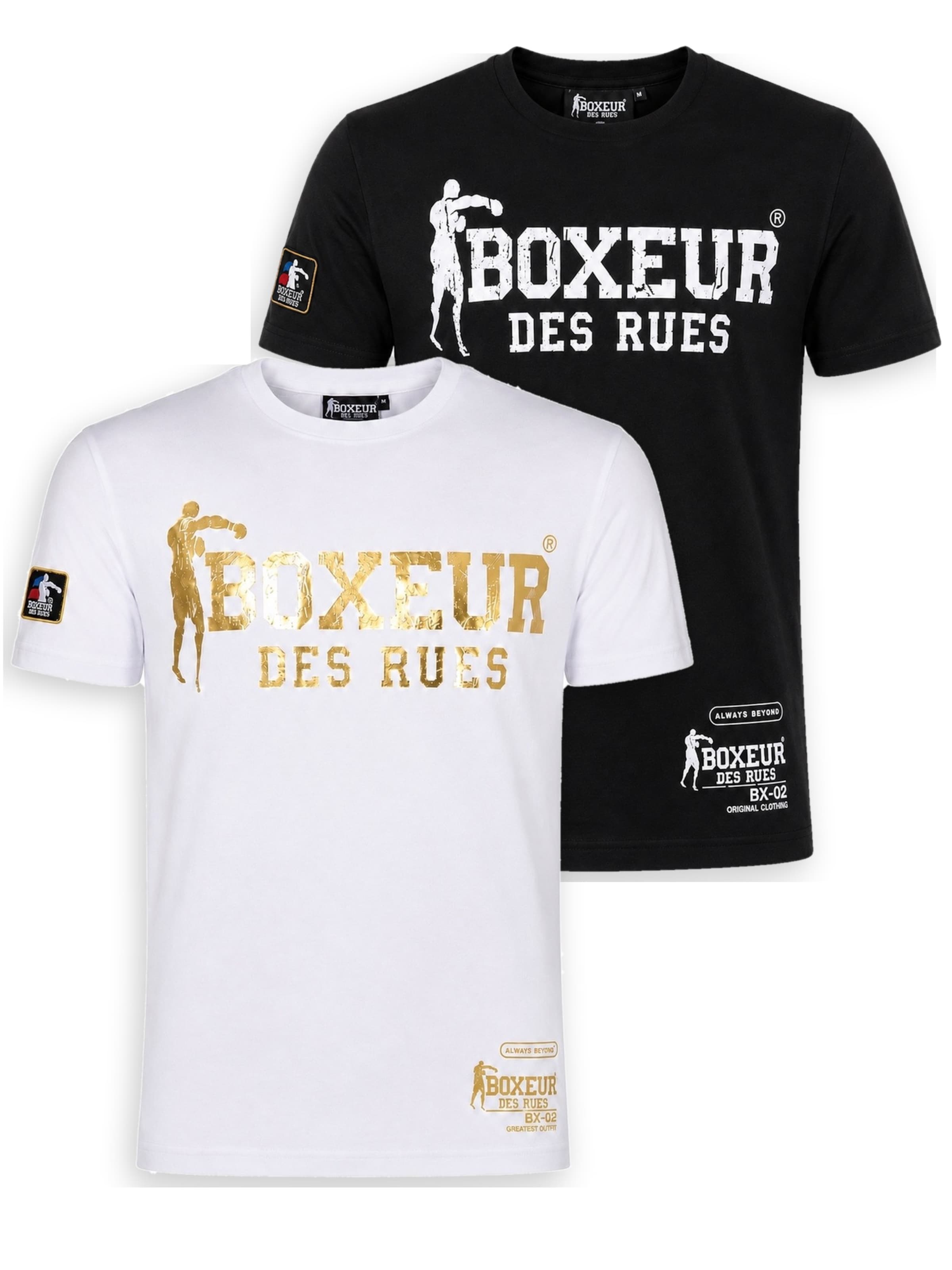 Boxeur des Rues - Camiseta 'Herren T-Shirt 2er-Pack Boxeur des Rues Slim Fit: Weiß, Goldenes Logo + Schwarz, Weißes Logo' en Mezcla de colores: frente