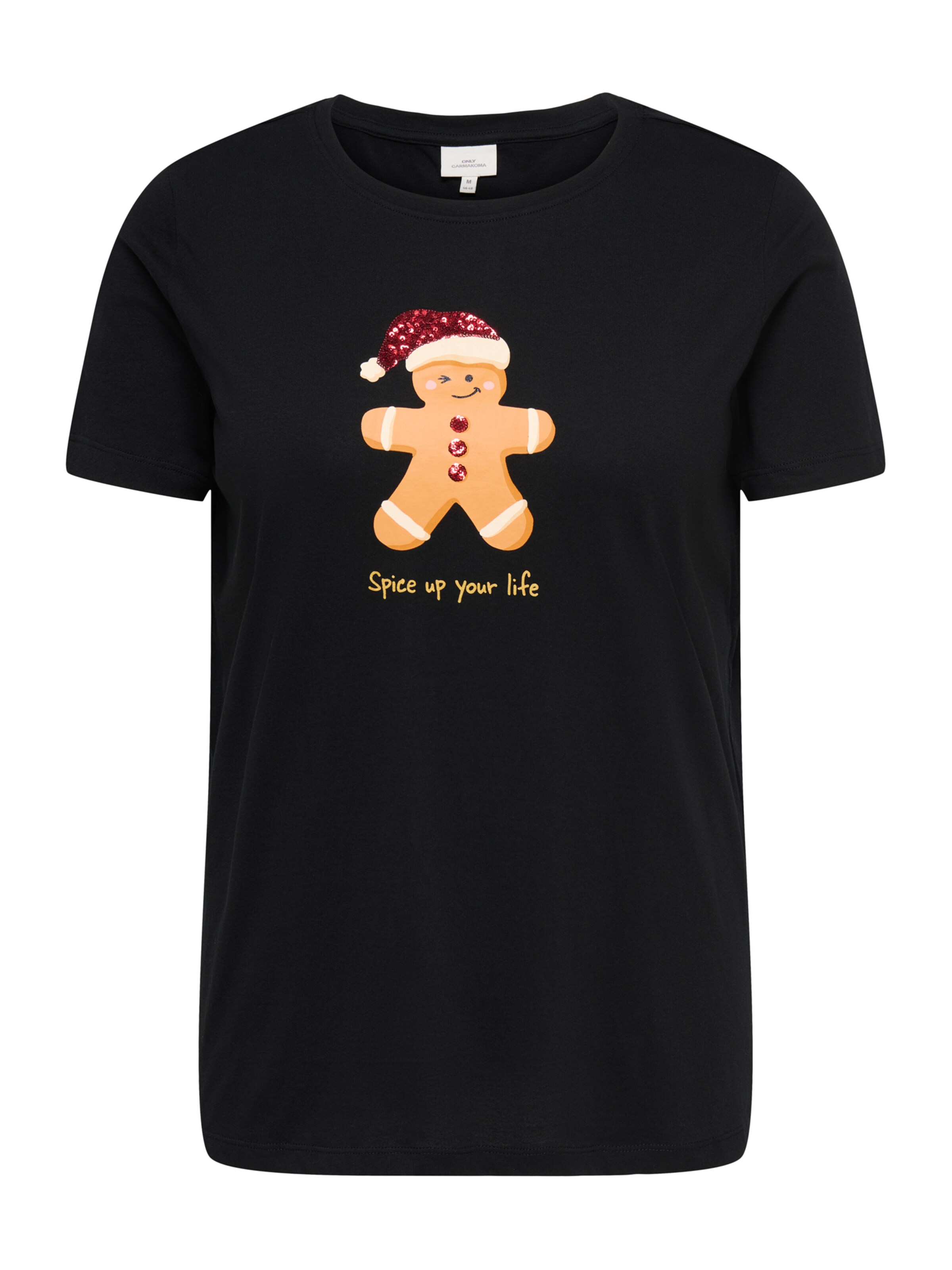 ONLY Curve Majica 'ONCXMAS YRSA CHRISTMAS' | črna barva: sprednja stran