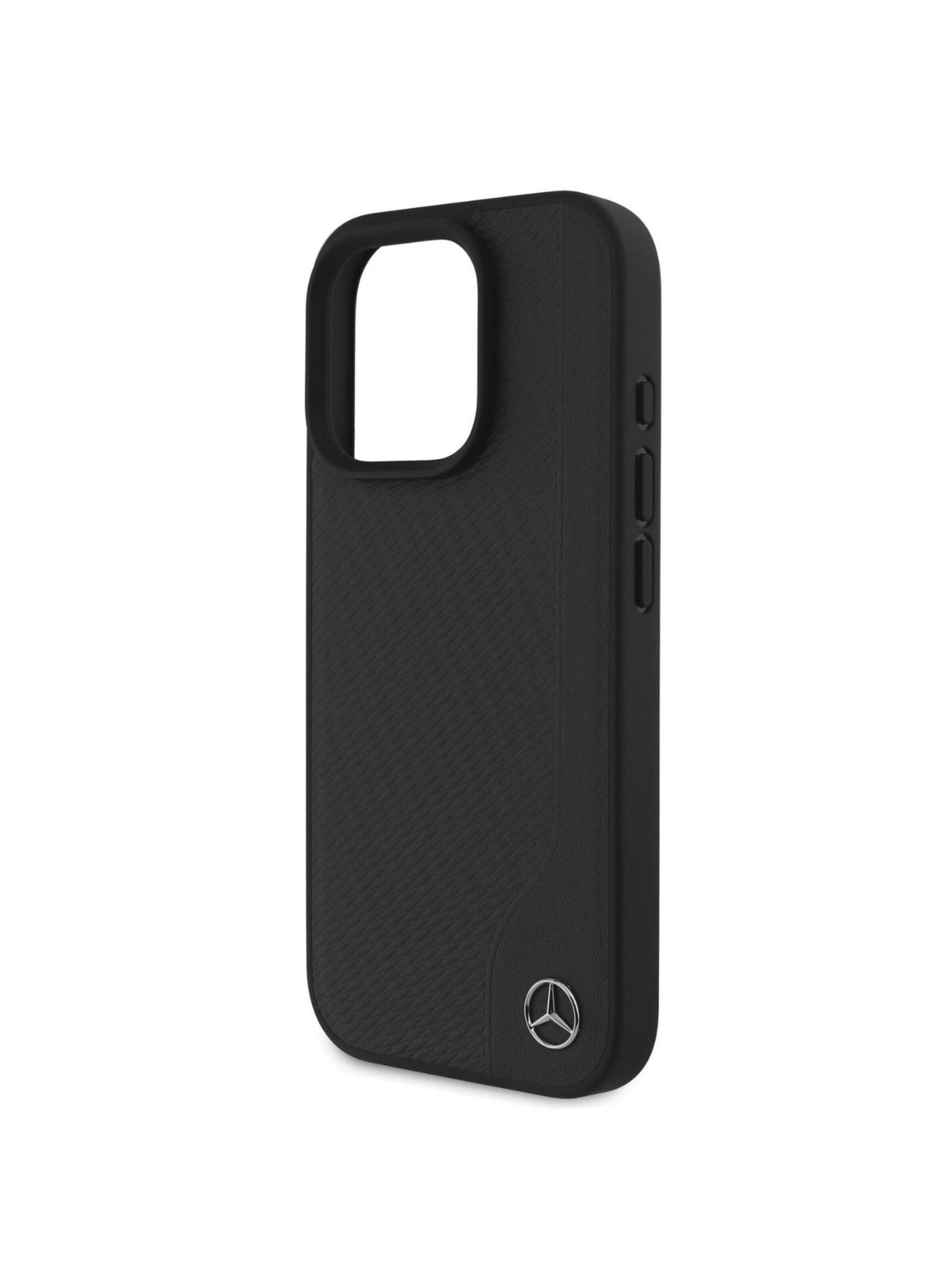 Mercedes Smartphonehoesje 'Mercedes MagSafe Wood Imitation Leather' in Zwart: voorkant