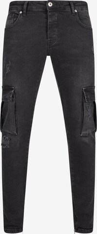 2Y Premium Slim fit Cargo Jeans in Black: front