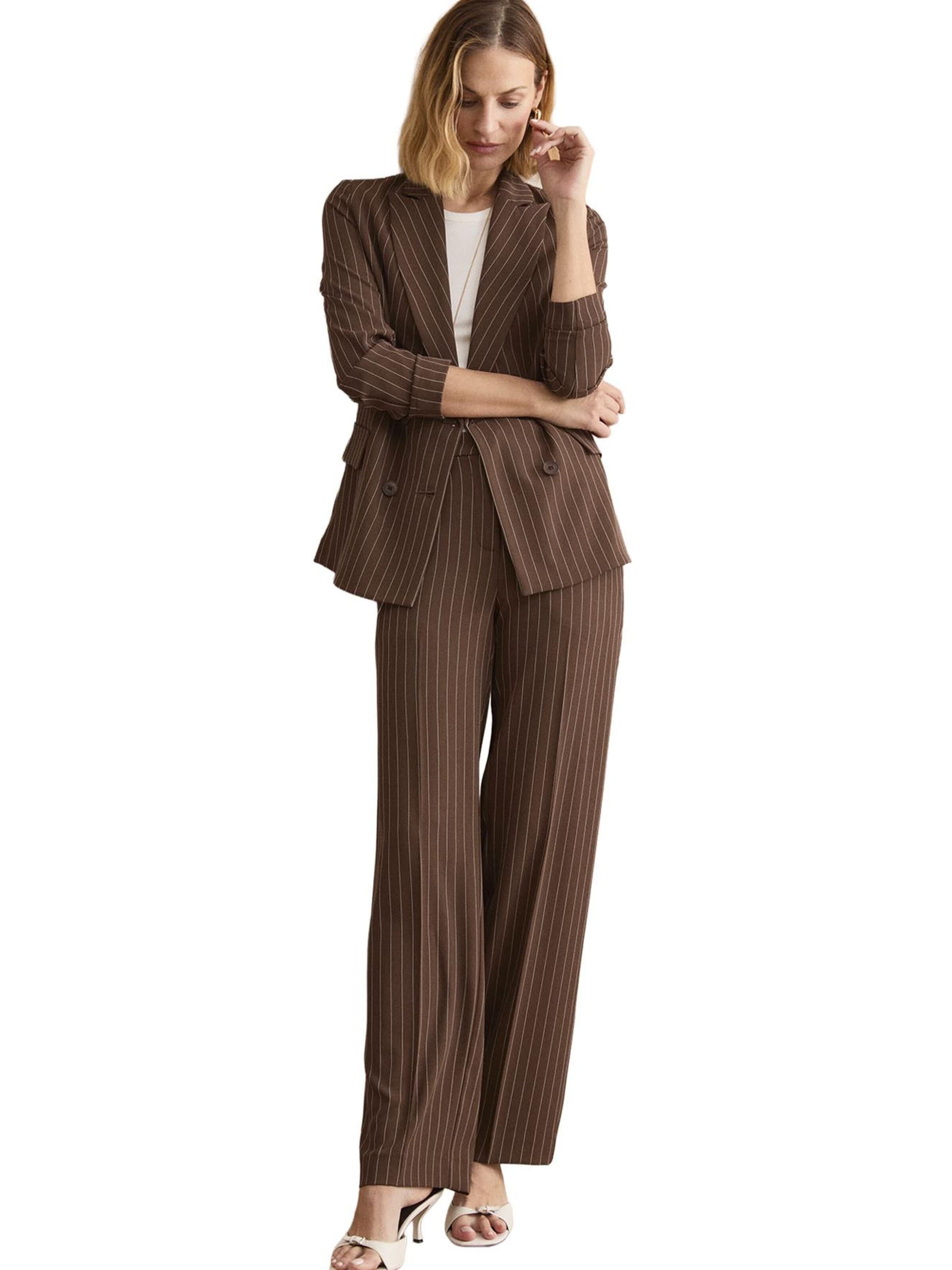 Wide Leg Pantalon 'Pantalone Gessato a Palazzo in Cady - MARRONE GESSATO' Il Lanificio en marron