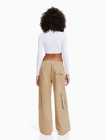 Bershka Wide Leg Hose in Beige