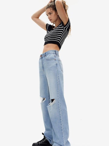 Pull&Bear Wide leg Jeans in Blauw