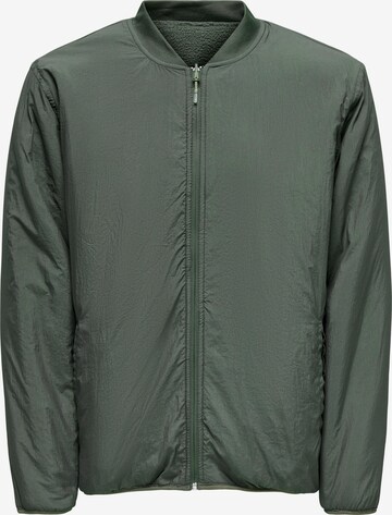 Only & Sons Fleece Jacket 'Sawyer' in Green: front