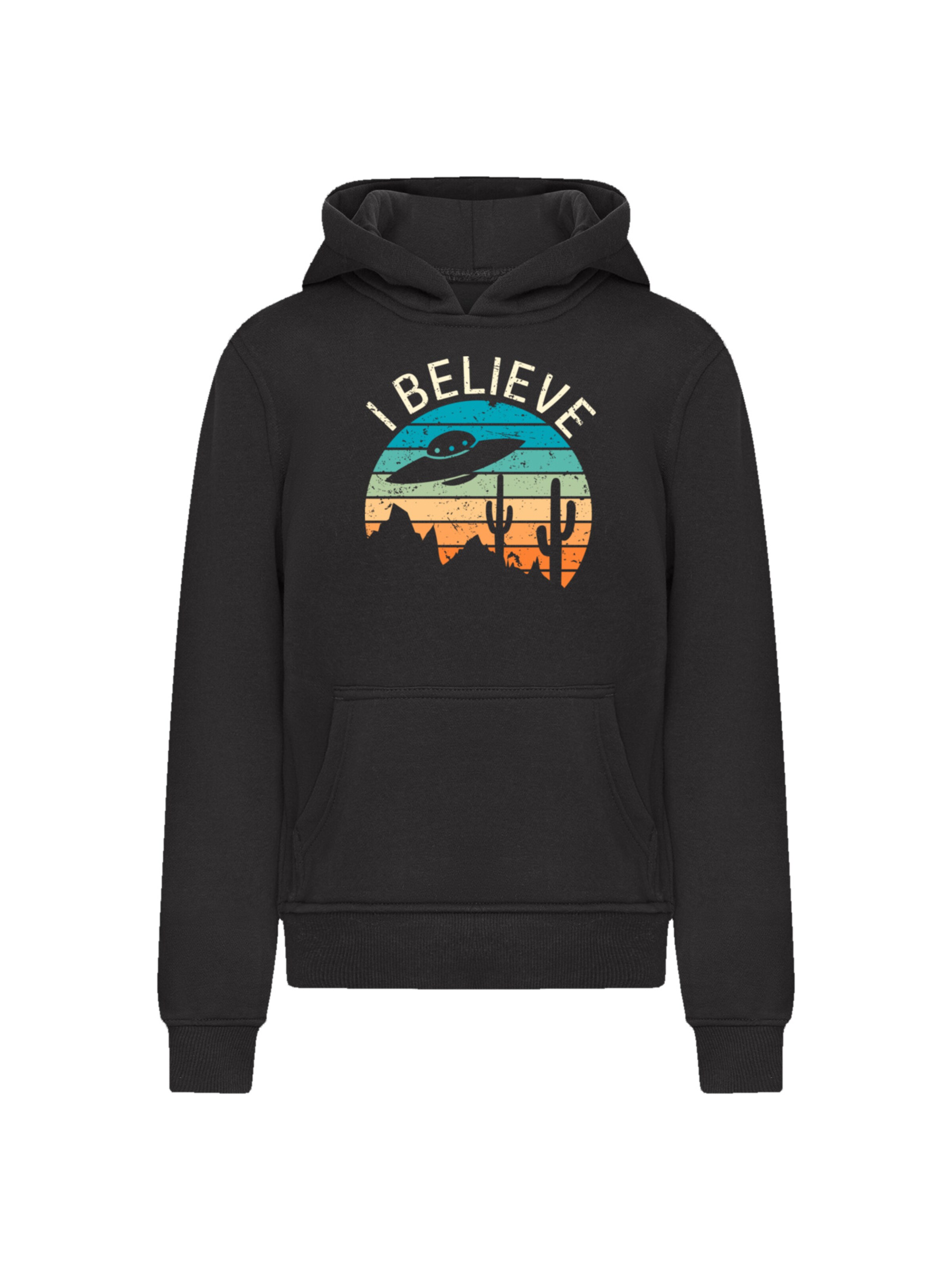 Sweat-shirt 'I Believe UFO Alien Sonnenuntergang' F4NT4STIC en noir : devant