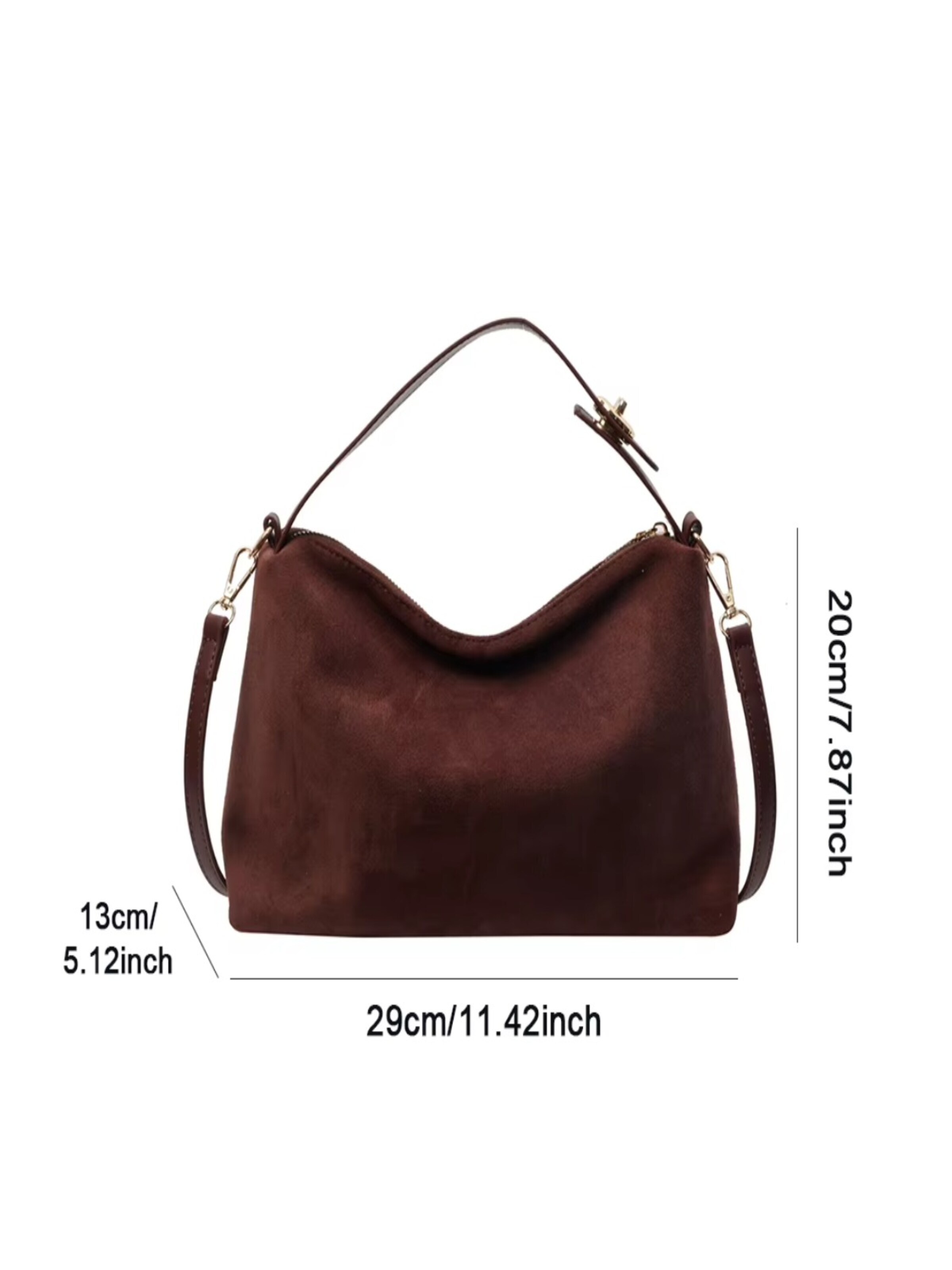 Hala Mode - Bolso de mano 'Zipper Faux Suede Pillow Shoulder and Crossbody Bag' en marrón