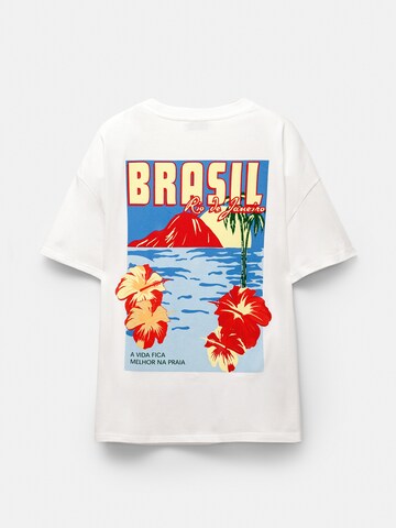 Pull&Bear Tričko 'BRAZIL' - Biela