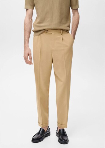 MANGO MAN Loose fit Pleat-Front Pants 'Boston' in Beige: front