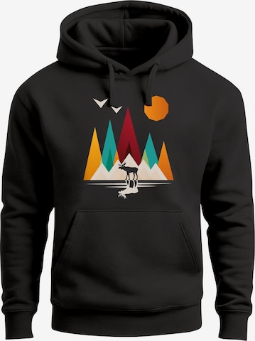 Neverless Sweatshirt 'Berg Elch Polygon' in Schwarz: Vorderseite