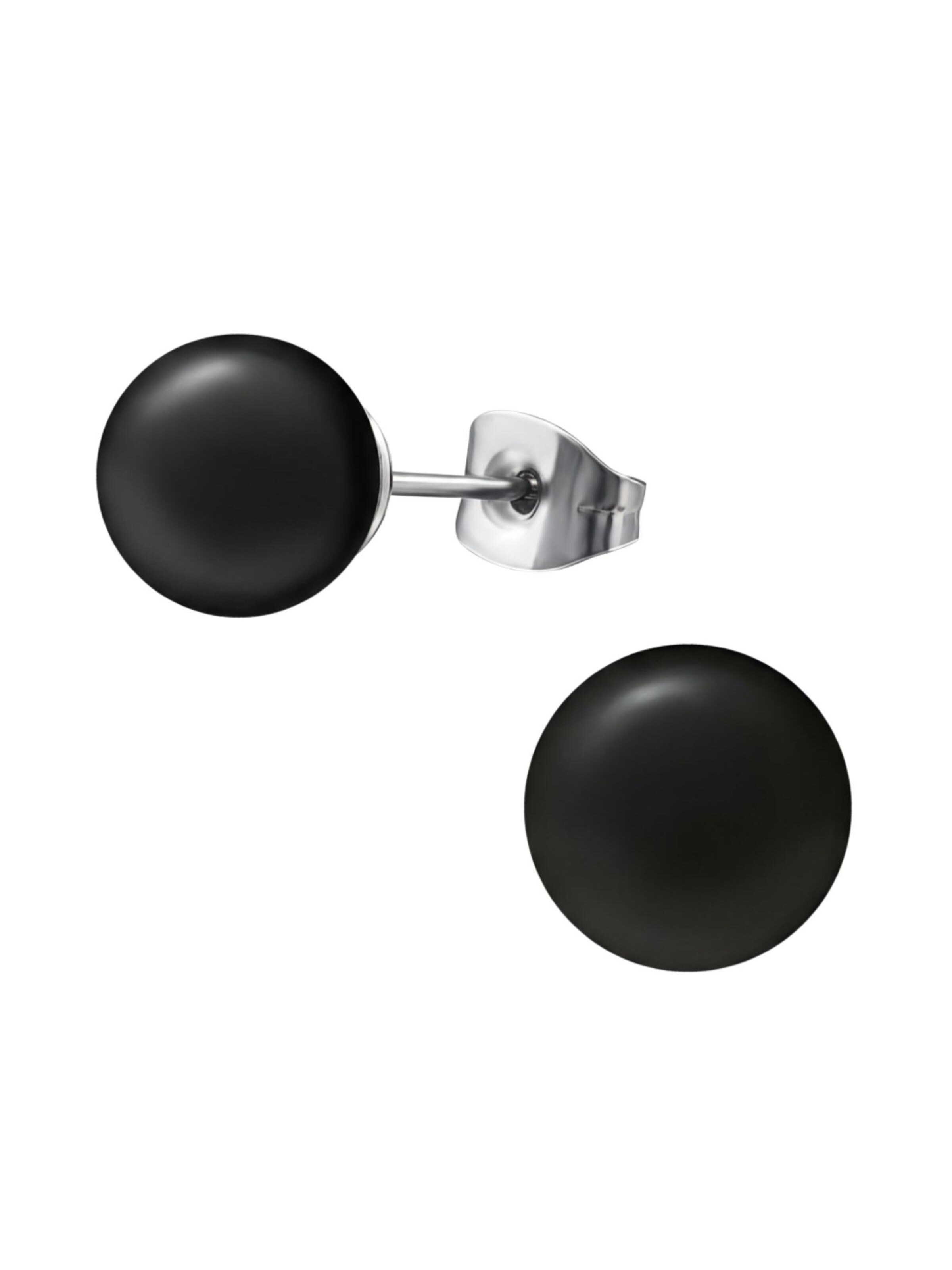Maxte Ohrringe 'Ohrstecker aus Chirurgenstahl mit Synthetischer Perle 8 mm Hochglanzpoliert'‌‌‌‌‌ in Schwarz: Vorderseite
