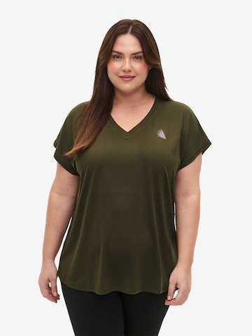 Active by Zizzi Shirt 'BASIC' in Groen: voorkant