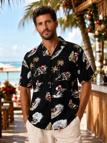 Pacific Legend Regular fit Button Up Shirt 'Christmas Turtles' in Black